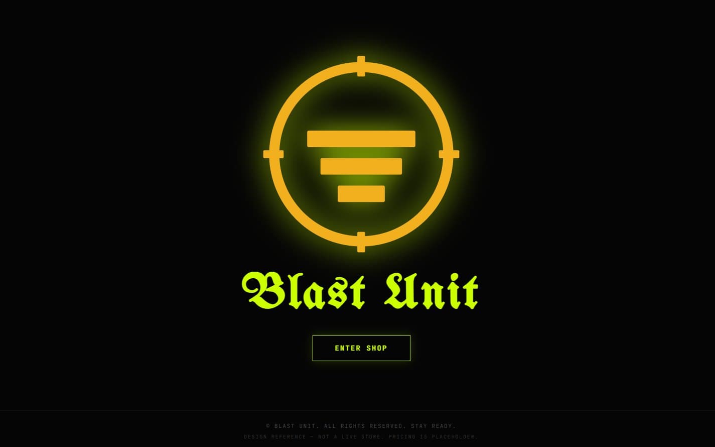The landing page, with the emblem, wordmark and a single Enter Shop control.